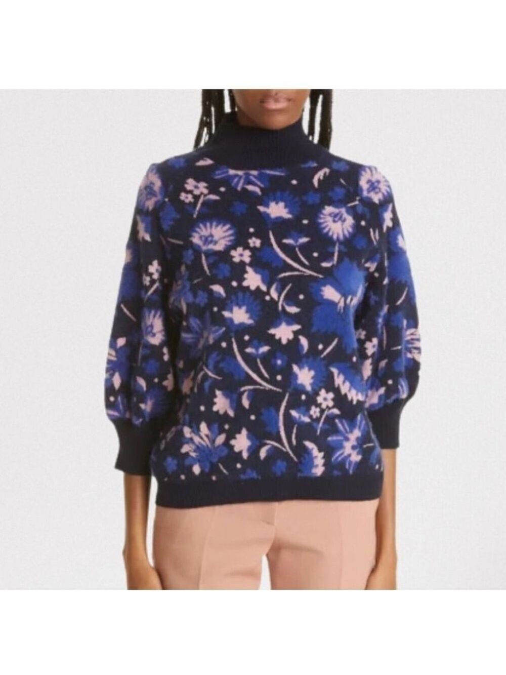 Cashmere Ted Baker London Wool Blend Floral Sweater 3/4 Sleeves VGC Size 4